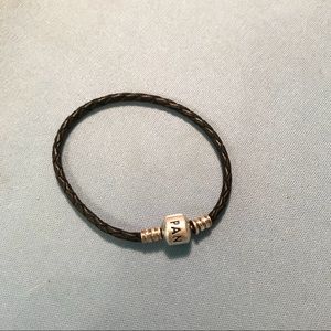 Sterling silver black leather pandora bracelet S